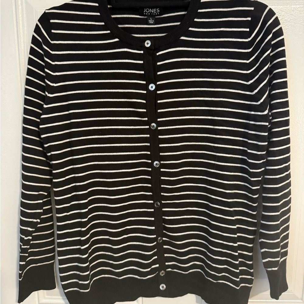 Jones New York Black and White Knit Cardigan Sweater